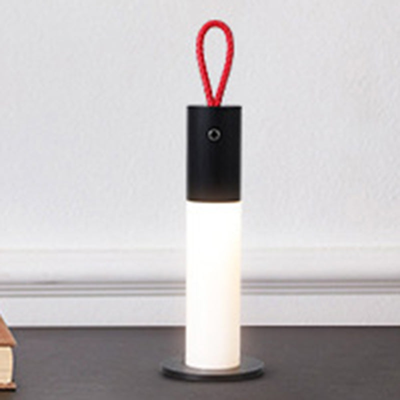 Moderne minimalistische tragbare Trageschnur Zylinder Aluminium Acryl LED Tischlampe für Schlafzimmer 