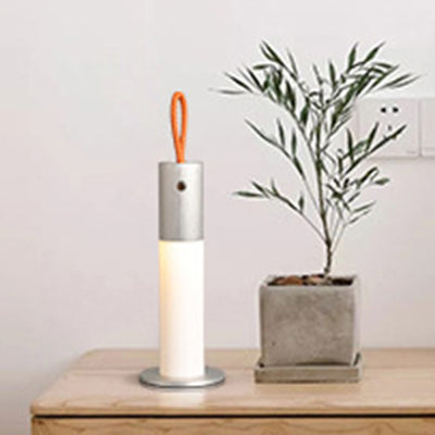 Moderne minimalistische tragbare Trageschnur Zylinder Aluminium Acryl LED Tischlampe für Schlafzimmer 