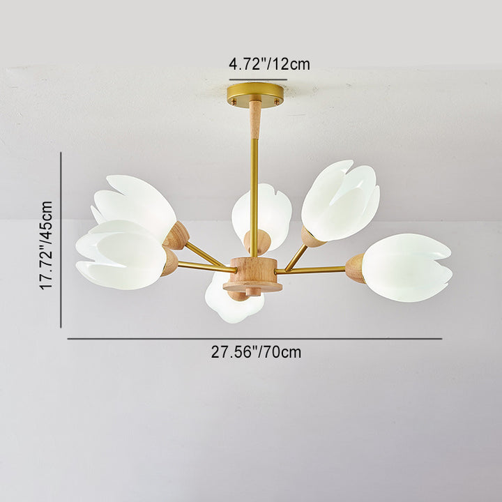 Chandelier moderne de forme florale en bois moulé rotatif de style mi-siècle avec 6/9/12 lumières pour chambre à coucher 