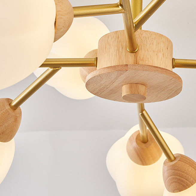 Chandelier moderne de forme florale en bois moulé rotatif de style mi-siècle avec 6/9/12 lumières pour chambre à coucher 