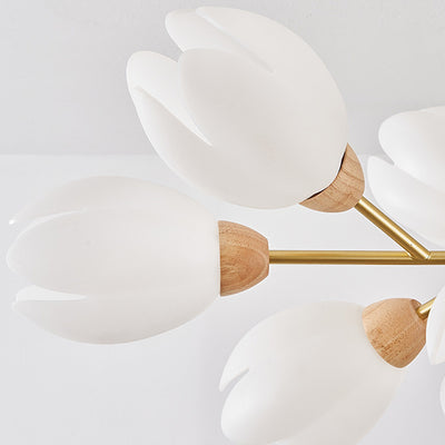 Moderner Mid-Century Blumenform Holz Rotationsform 6/9/12 Licht Kronleuchter für Schlafzimmer 