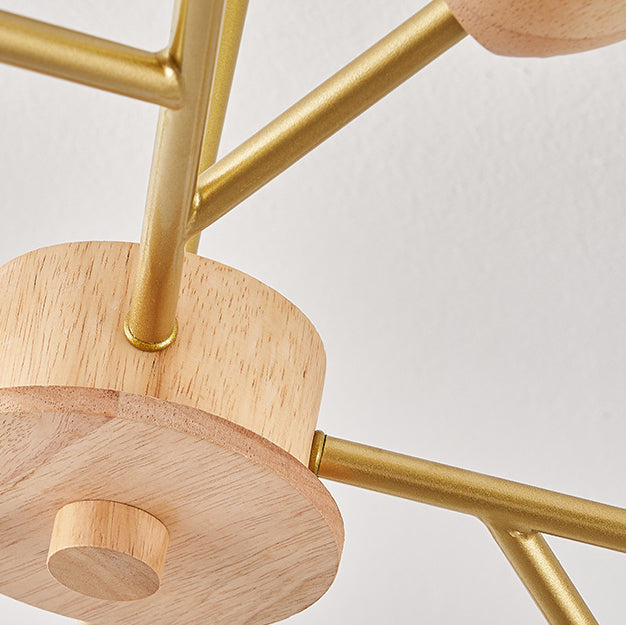 Chandelier moderne de forme florale en bois moulé rotatif de style mi-siècle avec 6/9/12 lumières pour chambre à coucher 