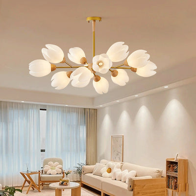 Moderner Mid-Century Blumenform Holz Rotationsform 6/9/12 Licht Kronleuchter für Schlafzimmer 
