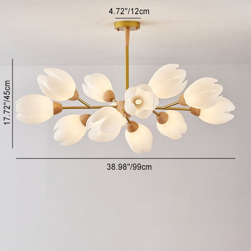 Chandelier moderne de forme florale en bois moulé rotatif de style mi-siècle avec 6/9/12 lumières pour chambre à coucher 