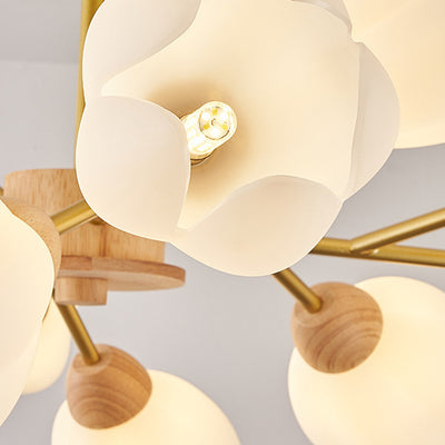 Moderner Mid-Century Blumenform Holz Rotationsform 6/9/12 Licht Kronleuchter für Schlafzimmer 