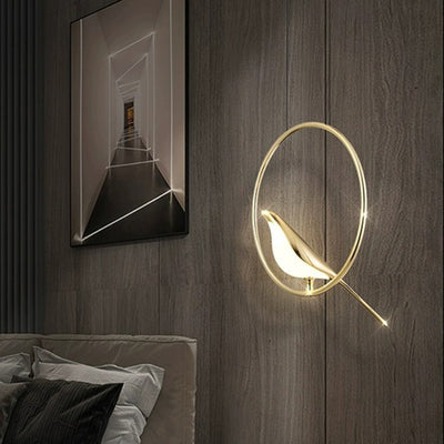 Modern Art Deco Magpie Round Circle Zinc Alloy Acrylic Chandelier LED For Bedroom