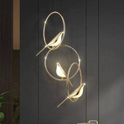 Modern Art Deco Magpie Round Circle Zinc Alloy Acrylic Chandelier LED For Bedroom