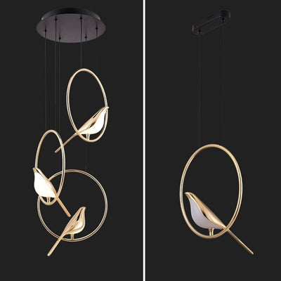 Modern Art Deco Magpie Round Circle Zinc Alloy Acrylic Chandelier LED For Bedroom