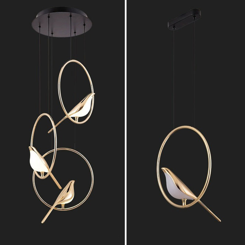 Modern Art Deco Magpie Round Circle Zinc Alloy Acrylic Chandelier LED For Bedroom
