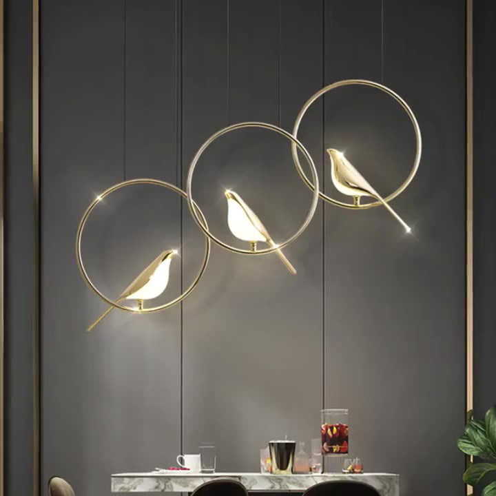 Modern Art Deco Magpie Round Circle Zinc Alloy Acrylic Chandelier LED For Bedroom