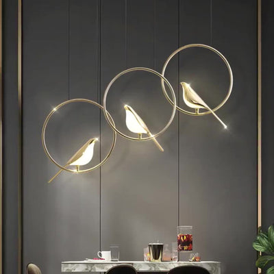 Modern Art Deco Magpie Round Circle Zinc Alloy Acrylic Chandelier LED For Bedroom