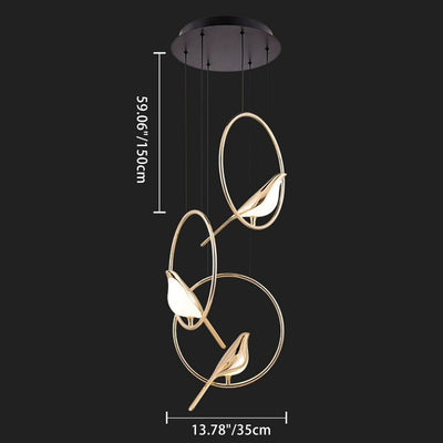 Modern Art Deco Magpie Round Circle Zinc Alloy Acrylic Chandelier LED For Bedroom