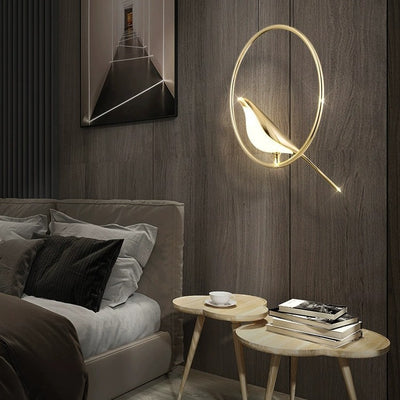Modern Art Deco Magpie Round Circle Zinc Alloy Acrylic Chandelier LED For Bedroom