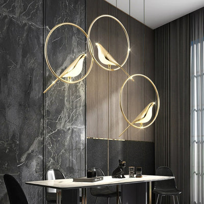 Modern Art Deco Magpie Round Circle Zinc Alloy Acrylic Chandelier LED For Bedroom