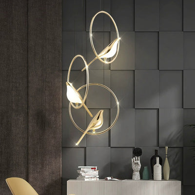 Modern Art Deco Magpie Round Circle Zinc Alloy Acrylic Chandelier LED For Bedroom