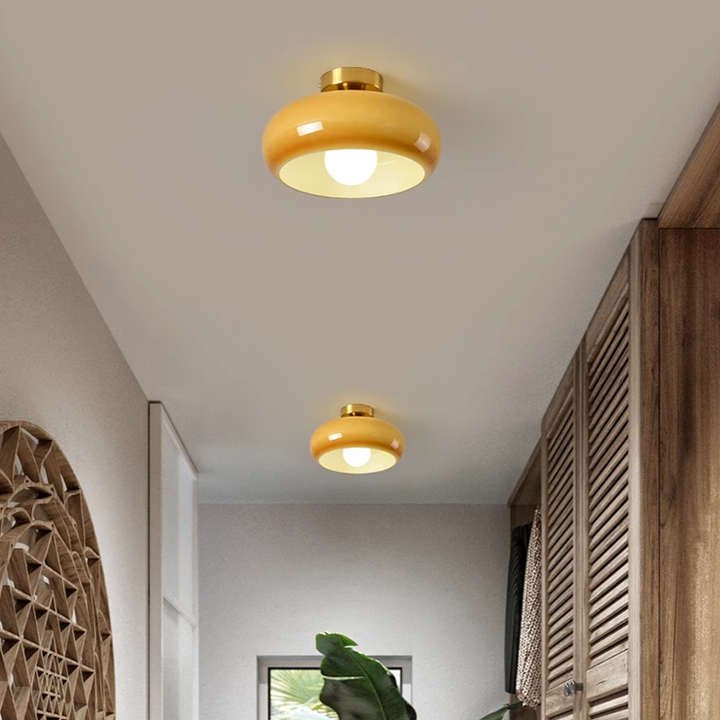 Plafonnier semi-encastré à 1 lumière en verre et fer ovale rond crème contemporain scandinave pour chambre 