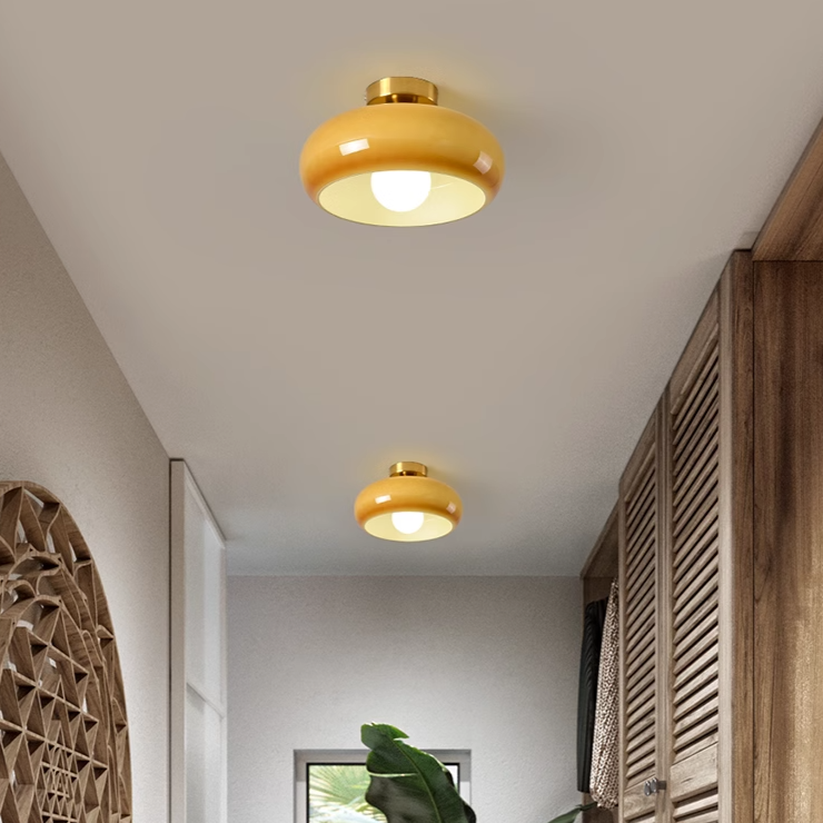 Luz de techo semiempotrada de 1 luz de hierro y vidrio ovalado redondo crema escandinavo contemporáneo para dormitorio 