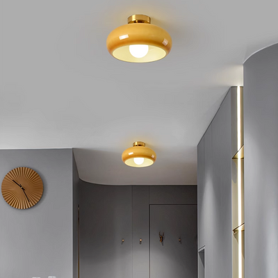 Luz de techo semiempotrada de 1 luz de hierro y vidrio ovalado redondo crema escandinavo contemporáneo para dormitorio 