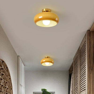 Luz de techo semiempotrada de 1 luz de hierro y vidrio ovalado redondo crema escandinavo contemporáneo para dormitorio 
