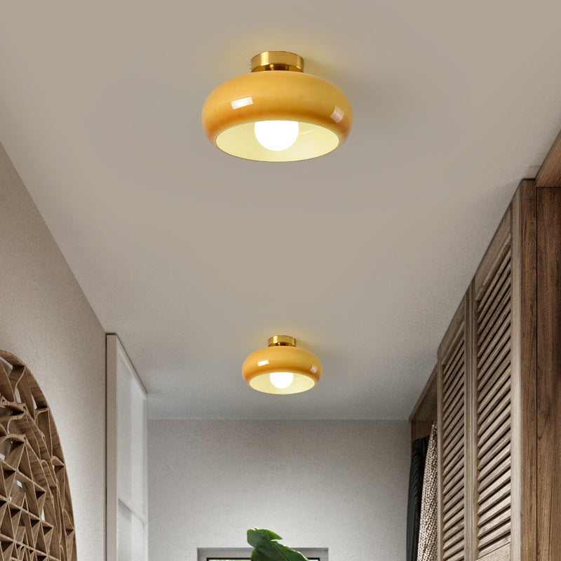 Luz de techo semiempotrada de 1 luz de hierro y vidrio ovalado redondo crema escandinavo contemporáneo para dormitorio 