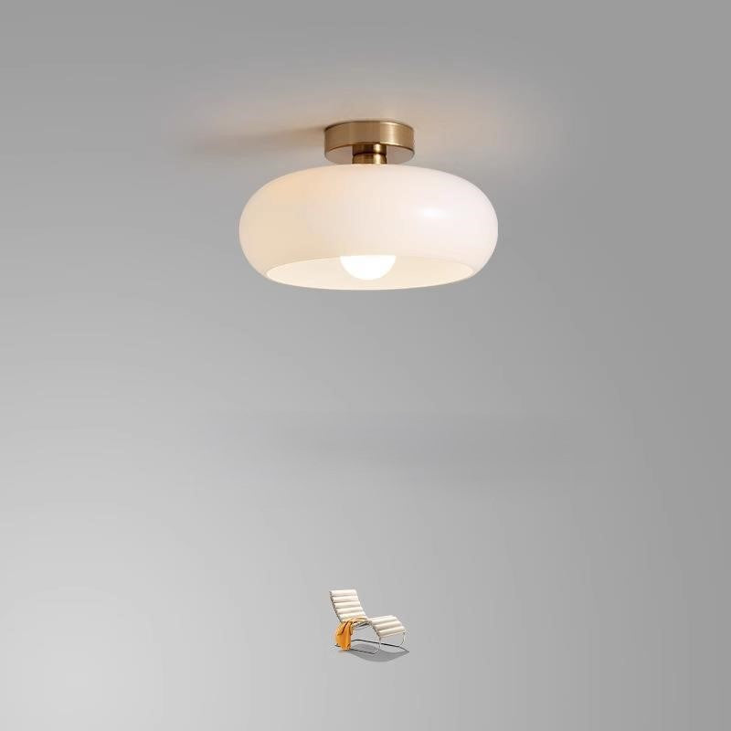 Luz de techo semiempotrada de 1 luz de hierro y vidrio ovalado redondo crema escandinavo contemporáneo para dormitorio 