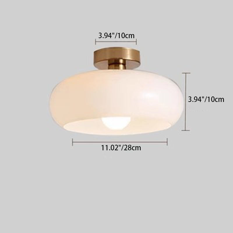 Luz de techo semiempotrada de 1 luz de hierro y vidrio ovalado redondo crema escandinavo contemporáneo para dormitorio 