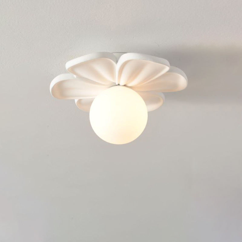 Globe Floral Créatif Contemporain en Fer avec Abat-Jour en PE 1 Lumière Plafonnier Semi-Encastré pour Salon 