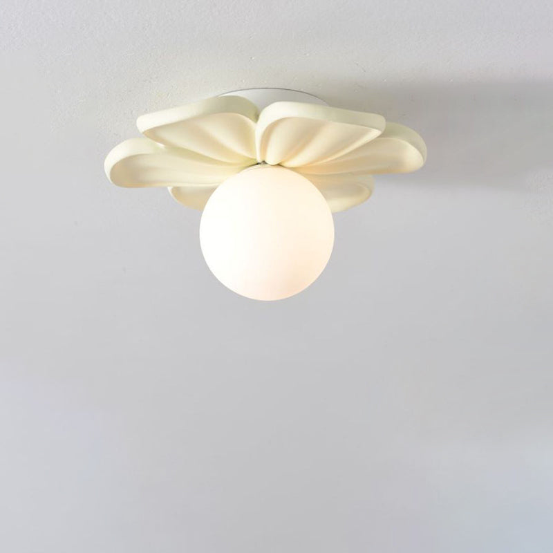 Globe Floral Créatif Contemporain en Fer avec Abat-Jour en PE 1 Lumière Plafonnier Semi-Encastré pour Salon 
