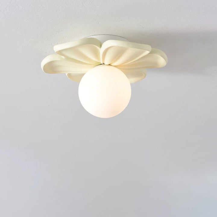 Globe Floral Créatif Contemporain en Fer avec Abat-Jour en PE 1 Lumière Plafonnier Semi-Encastré pour Salon 