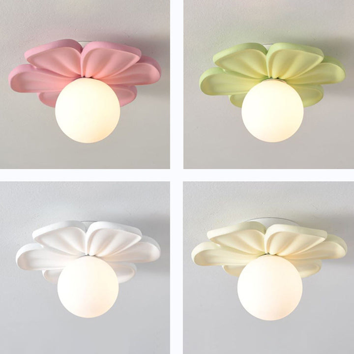 Globe Floral Créatif Contemporain en Fer avec Abat-Jour en PE 1 Lumière Plafonnier Semi-Encastré pour Salon 