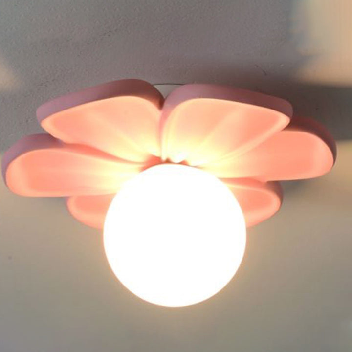 Globe Floral Créatif Contemporain en Fer avec Abat-Jour en PE 1 Lumière Plafonnier Semi-Encastré pour Salon 