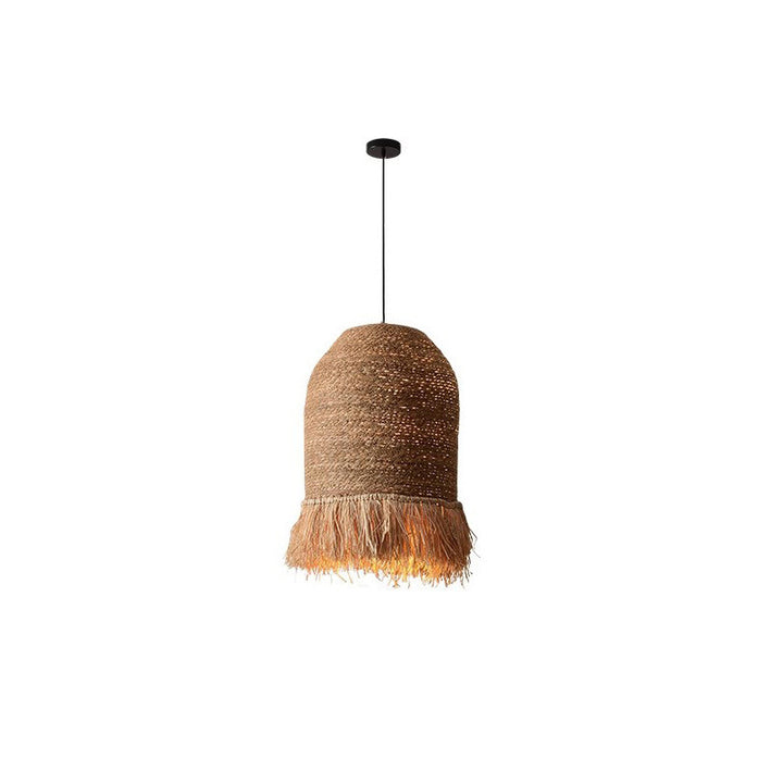 Suspension en rotin rustique traditionnelle en forme de dôme rond avec une lumière pour le salon 