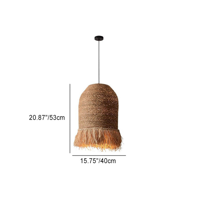 Suspension en rotin rustique traditionnelle en forme de dôme rond avec une lumière pour le salon 