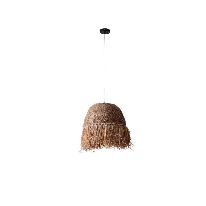 Suspension en rotin rustique traditionnelle en forme de dôme rond avec une lumière pour le salon 