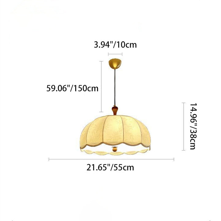 Traditional Vintage Flower Half Sphere Wooden Fabric Acrylic 3/5 Light Pendant Light For Bedroom