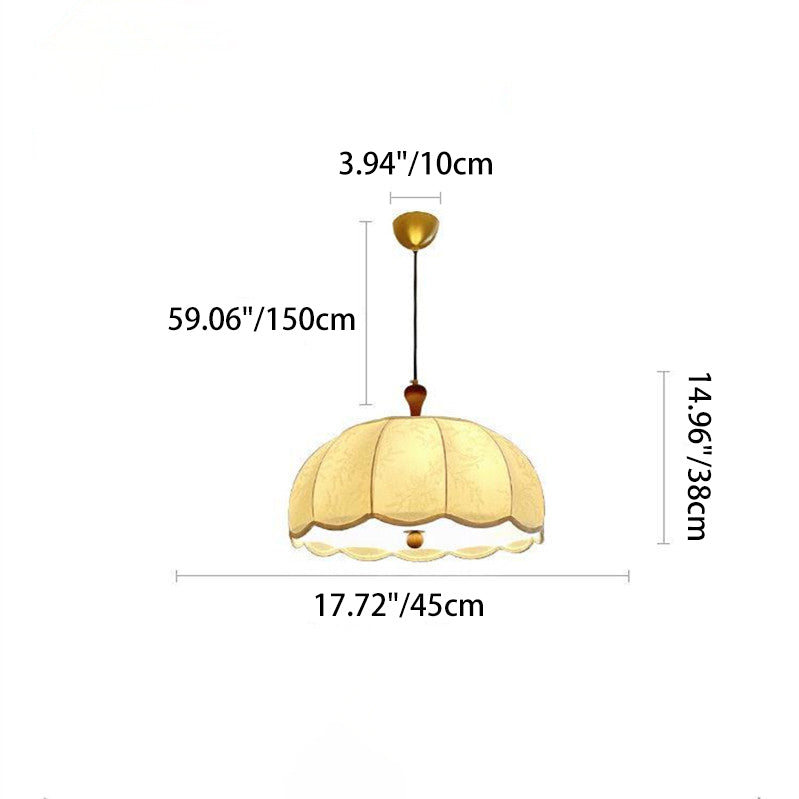 Traditional Vintage Flower Half Sphere Wooden Fabric Acrylic 3/5 Light Pendant Light For Bedroom