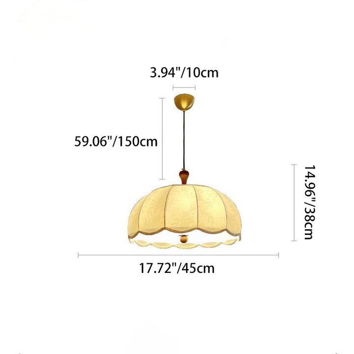 Traditional Vintage Flower Half Sphere Wooden Fabric Acrylic 3/5 Light Pendant Light For Bedroom