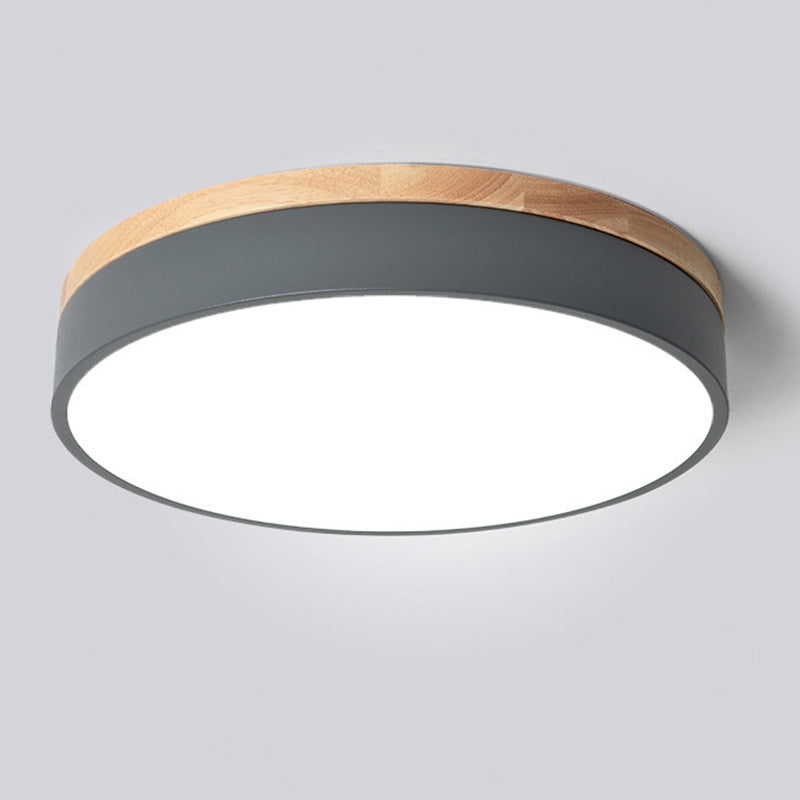 Modern Simplicity Round Wood Iron Acrylic LED Flush Mount Ceiling Light For Bedroom