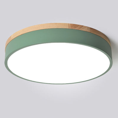 Modern Simplicity Round Wood Iron Acrylic LED Flush Mount Ceiling Light For Bedroom