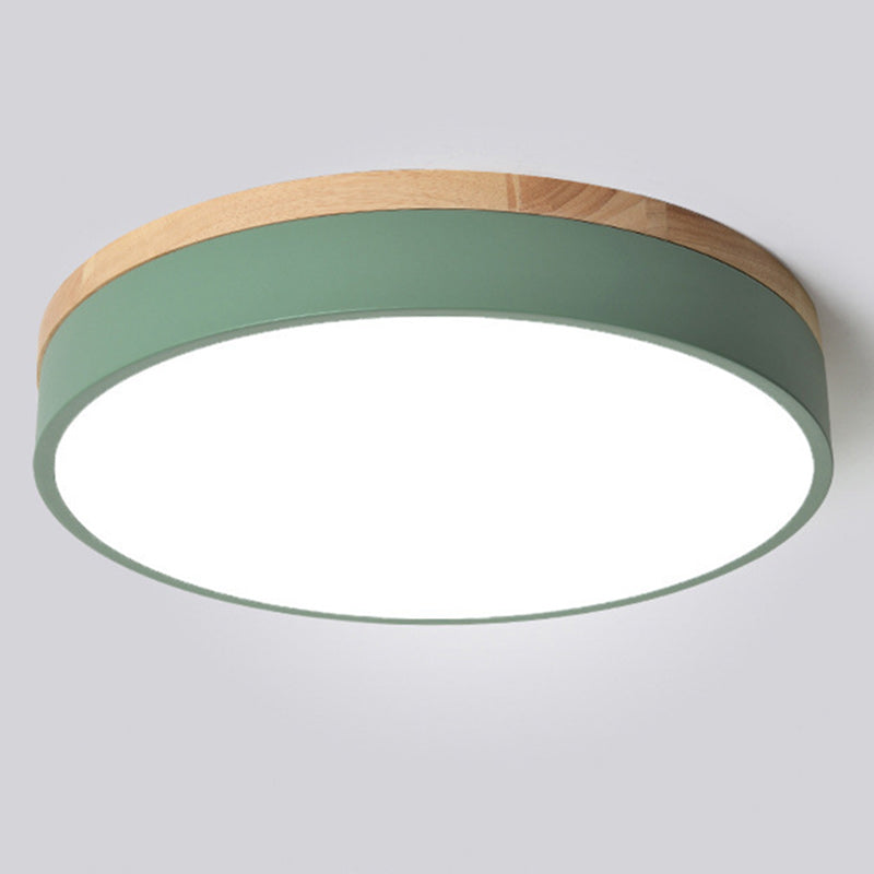 Modern Simplicity Round Wood Iron Acrylic LED Flush Mount Ceiling Light For Bedroom