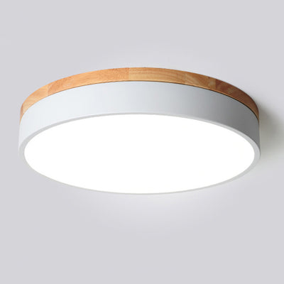 Modern Simplicity Round Wood Iron Acrylic LED Flush Mount Ceiling Light For Bedroom