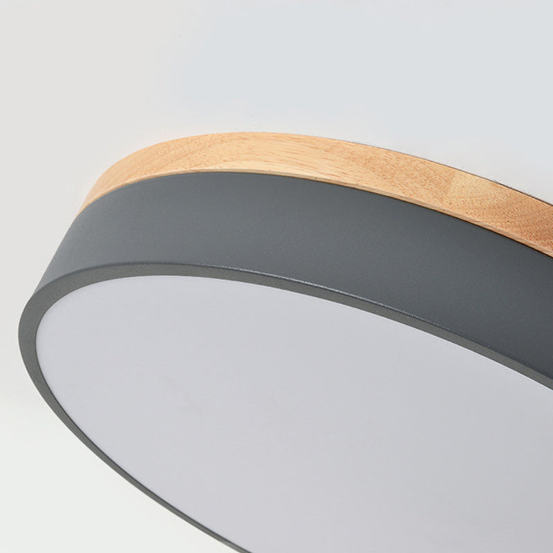 Modern Simplicity Round Wood Iron Acrylic LED Flush Mount Ceiling Light For Bedroom