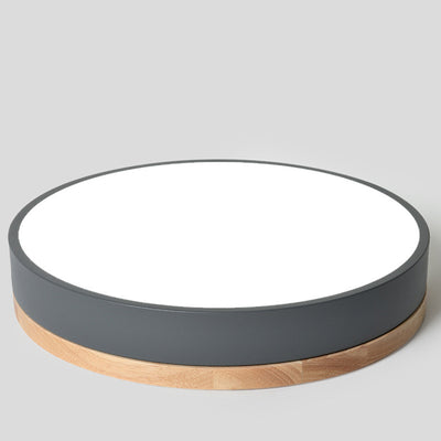Modern Simplicity Round Wood Iron Acrylic LED Flush Mount Ceiling Light For Bedroom