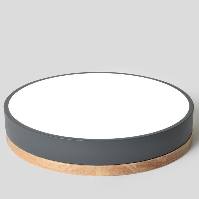 Modern Simplicity Round Wood Iron Acrylic LED Flush Mount Ceiling Light For Bedroom