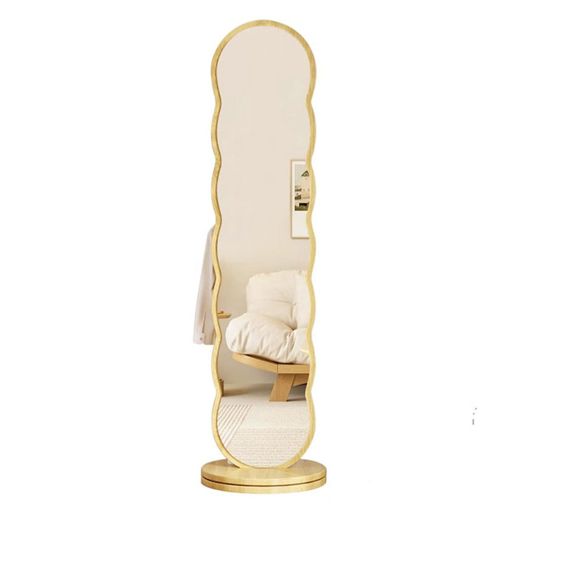 Moderner minimalistischer ovaler, runder, wellenförmiger, rotierbarer Ganzkörperspiegel aus mitteldichter Faserplatte und Glas mit 2 Ebenen für das Schlafzimmer 