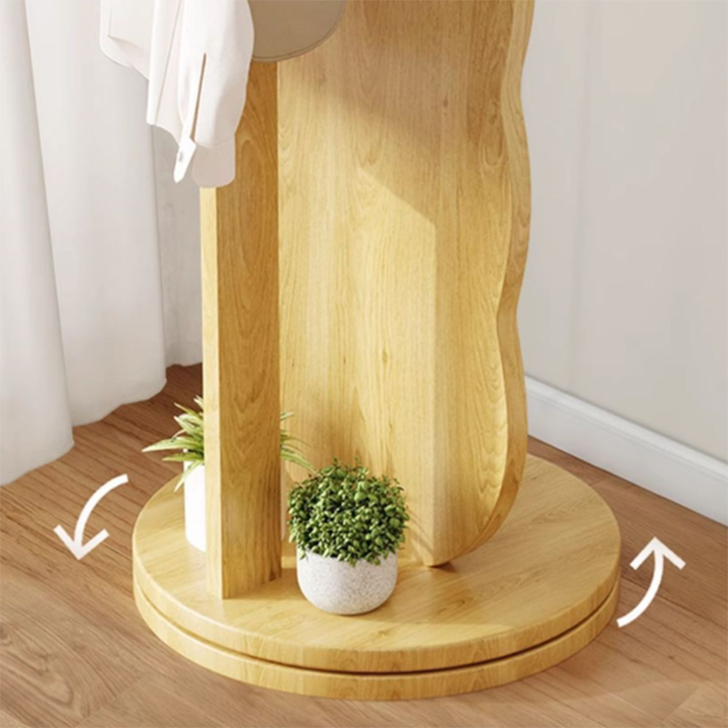 Moderner minimalistischer ovaler, runder, wellenförmiger, rotierbarer Ganzkörperspiegel aus mitteldichter Faserplatte und Glas mit 2 Ebenen für das Schlafzimmer 