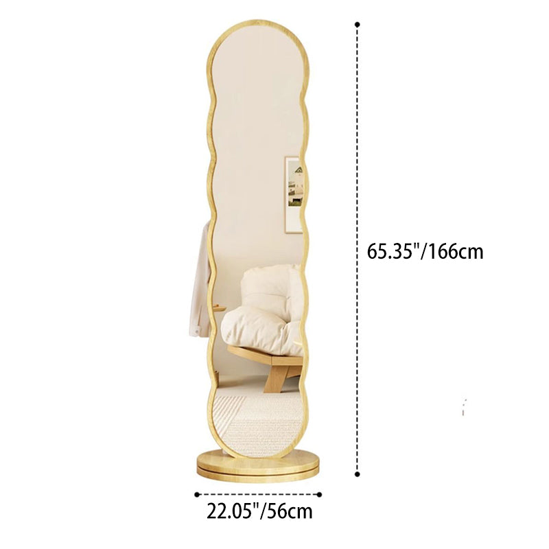Moderner minimalistischer ovaler, runder, wellenförmiger, rotierbarer Ganzkörperspiegel aus mitteldichter Faserplatte und Glas mit 2 Ebenen für das Schlafzimmer 