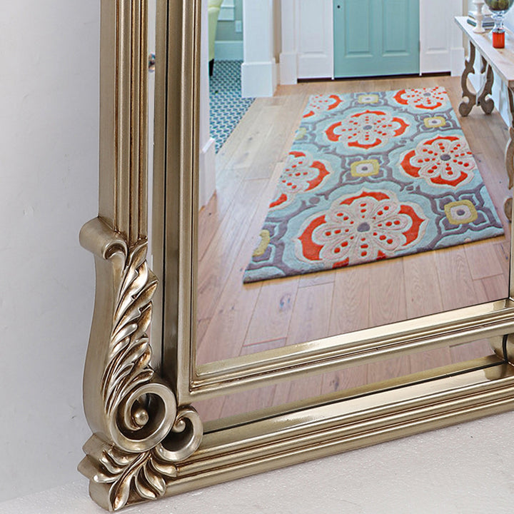 Contemporary Luxury Rectangular Carved Design Glass Polyurethane Velvet Wall Mirror For Bedroom