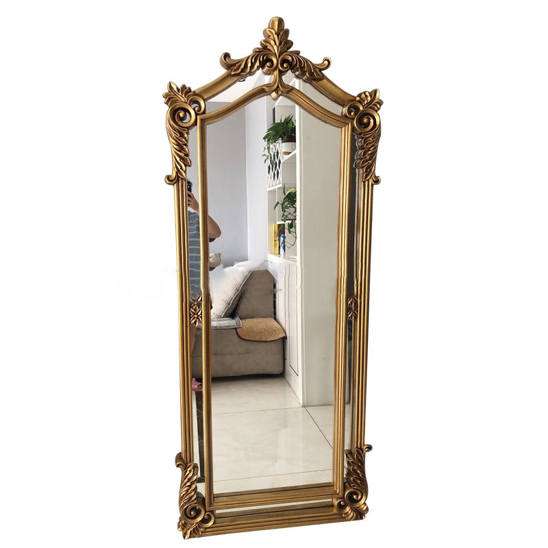 Contemporary Luxury Rectangular Carved Design Glass Polyurethane Velvet Wall Mirror For Bedroom