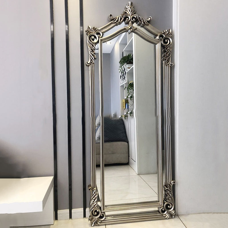 Contemporary Luxury Rectangular Carved Design Glass Polyurethane Velvet Wall Mirror For Bedroom